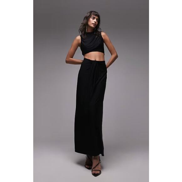 TOPSHOP Women's Jersey Draped Midi Dress Small 4-6 Black Sleeveless Cut Out NWT - Picture 1 of 14
